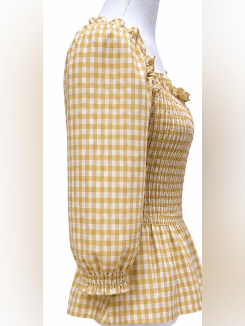 Max Studio Gingham Smocked Peplum Top Puff Sleeve Square Neck NWT  Size L - Picture 9 of 13